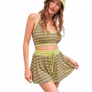 Cider Multicolor Striped Halter Top & Wide Leg Short Set